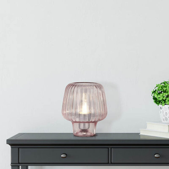 Table Lamp Soft Pink Ripple Effect Glass Bedside Light Livingroom Modern - Image 1