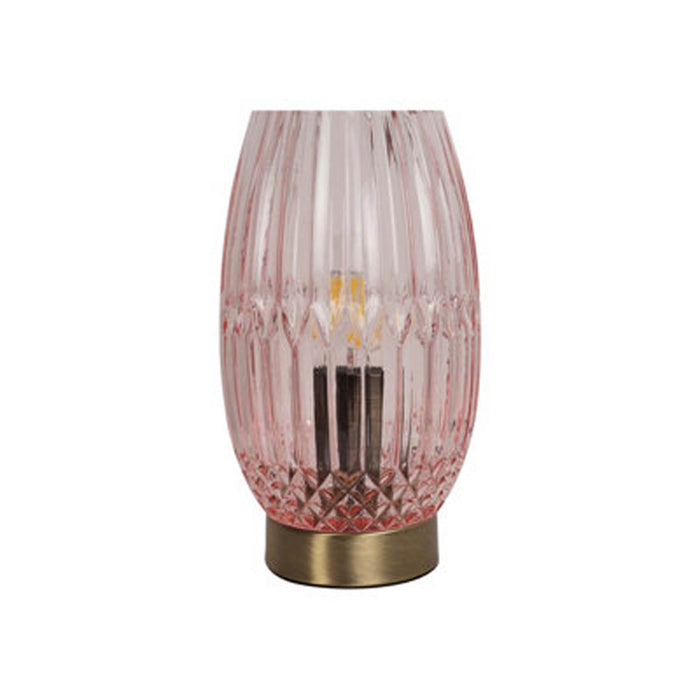 Table Lamp Pink Faceted Tinted Glass Vase Bedside Light Elegant Livingroom - Image 1
