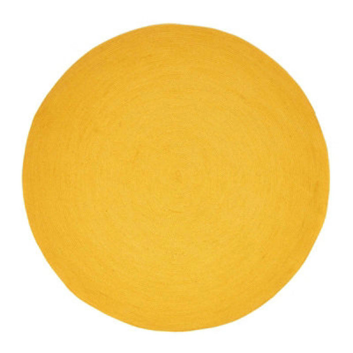 Woven Rug Round Braided Mustard Yellow Handmade Retro Modern Cotton Durable 1.2m - Image 2