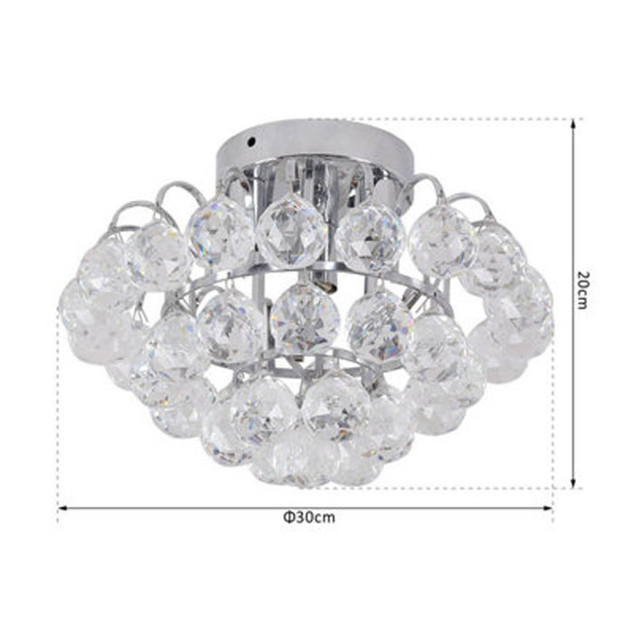 HOMCOM Crystal Ceiling Lamp Chandelier Hallway Flush Mount Pendant 3 Light Dia.30cm Silver - Image 3