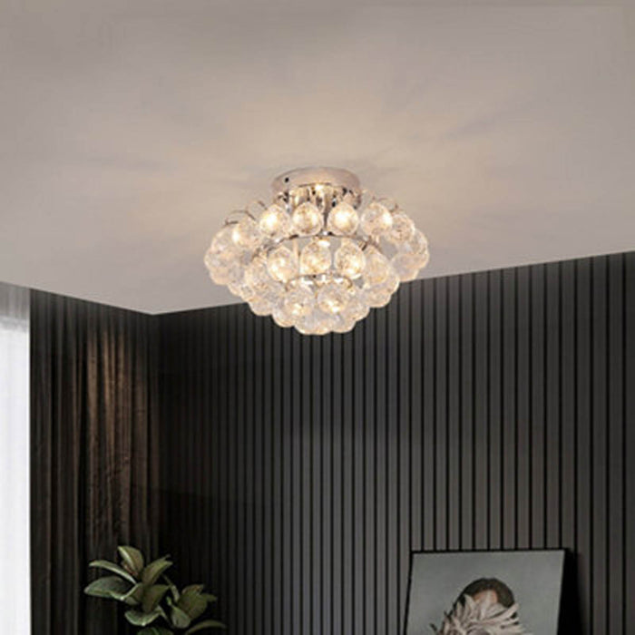 HOMCOM Crystal Ceiling Lamp Chandelier Hallway Flush Mount Pendant 3 Light Dia.30cm Silver - Image 4