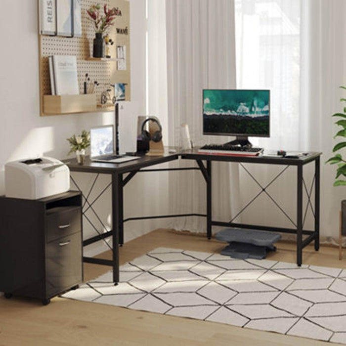 Corner L-Shape Desk Home Office Gaming Computer PC Workstation Black Table - Image 2