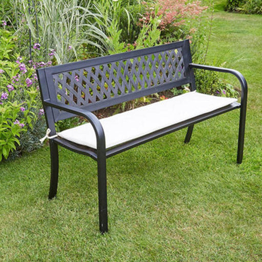 Garden Bench With Cushion Seat Pad 2 Seater Metal Black Outside Patio Chair - Image 1