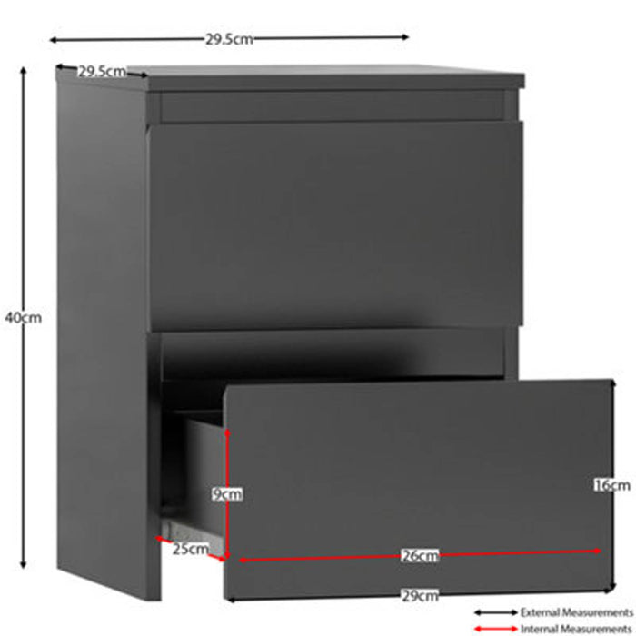 Chest Of Drawers Matt Black 2 Drawer Bedside Bedroom Modern Storage Cabinet - Image 3