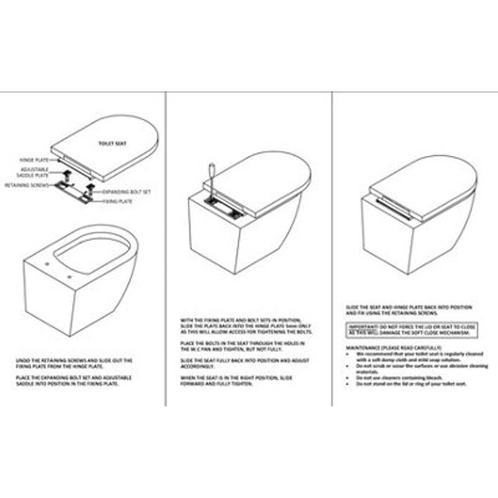 Toilet Seat D Shape Top Fix Adjustable Hinges White Soft Close WC Bathroom - Image 2