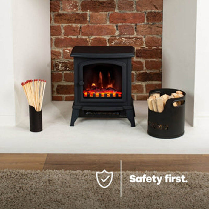 Electric Fireplace Stove Heater Log Burner Flame Effect Fire LED Light Black - Image 4