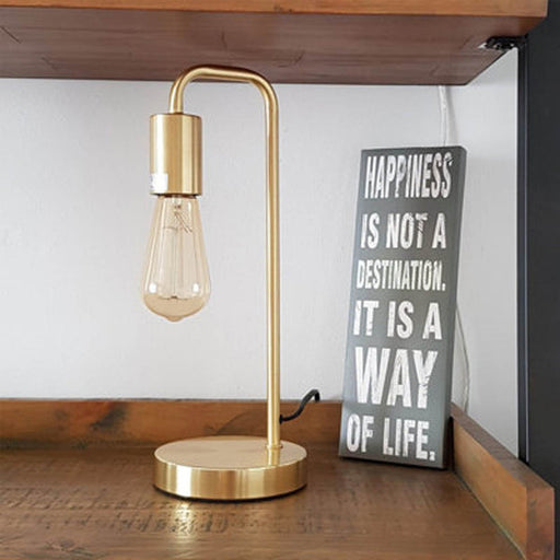 Table Lamp Satin Brass Curved Metal Desk Light Indoor E27 Bedside Modern 60W - Image 1