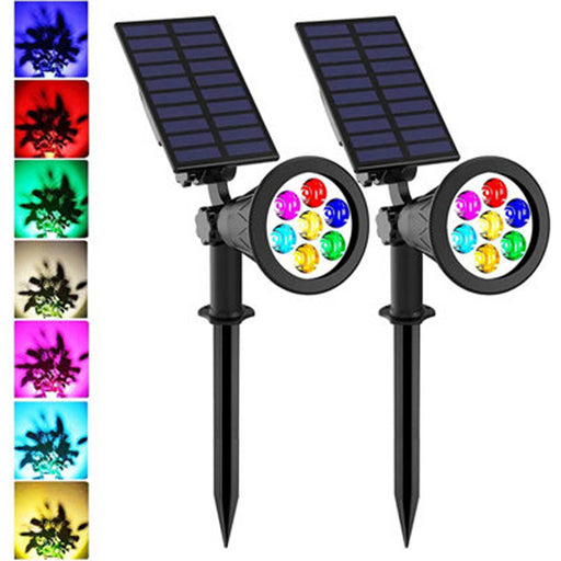 LED Spike Light 7W Solar Panel RGB Colours Changing Waterproof On/Off Pack of 2 - Image 1