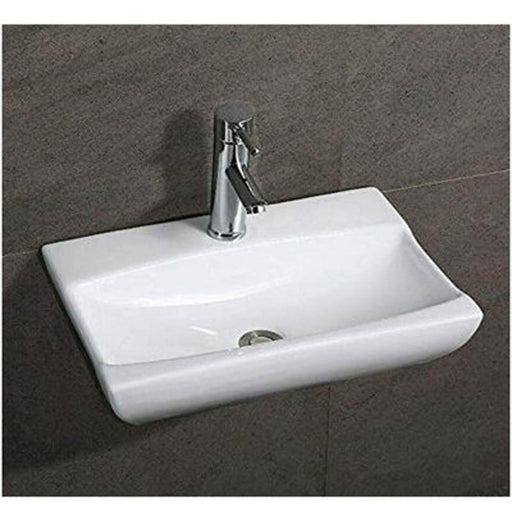 Basin Sink Ceramic White Rectangular Wall Hung Modern Cloakroom Bathroom Wash - Image 1