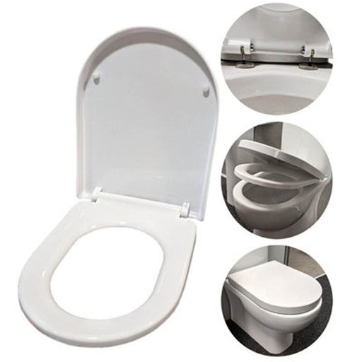 Toilet Seat D-Shaped Soft Close Quick Release White Bathroom WC Heavy Duty - Image 1