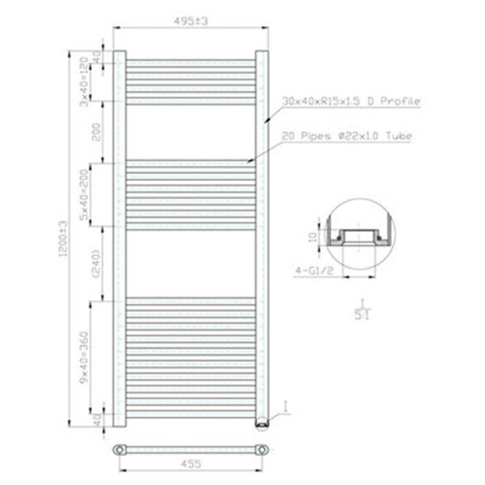 Towel Rail Radiator Bathroom Heated Warmer Ladder Black Contemporary 50x120cm - Image 2