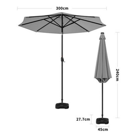 Livingandhome 3M Outdoor 24 Solar LED Lights Garden Parasol Patio Umbrella Crank Tilt with Square Base, Light Grey - Image 1