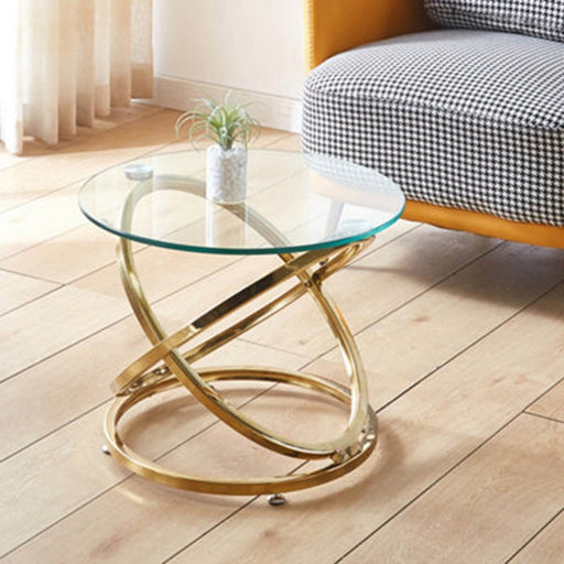 Livingandhome Gold Round Tempered Glass Top Round Coffee Table for Living Room - Image 1