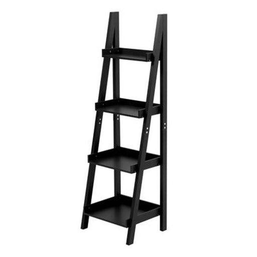 Livingandhome 4 Tier Modern Black Wooden Bookcase Ladder Shelf Plants Stand - Image 1