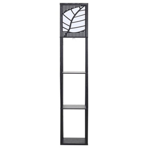 Livingandhome Black Leaves Wooden Floor Lamp Floor Light with Shelves Units 160 cm - Image 1