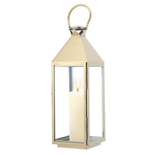Livingandhome Gold Rectangular Stainless Steel Decorative Lantern Candle Holder 53 H x 18 W x 19 cm D - Image 1