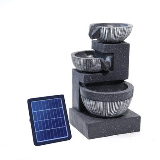 Livingandhome 3 Tier Bowls Outdoor Solar Powered Water Fountain Rockery Decoration - Image 1