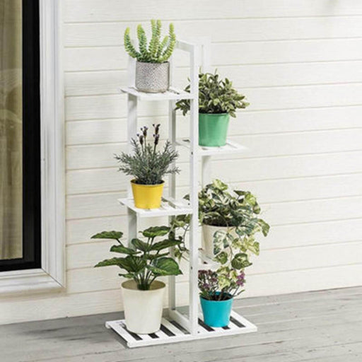 Livingandhome White 5 Tier Rustic Wooden Tall Potted Plant Display Stand 103 cm - Image 1