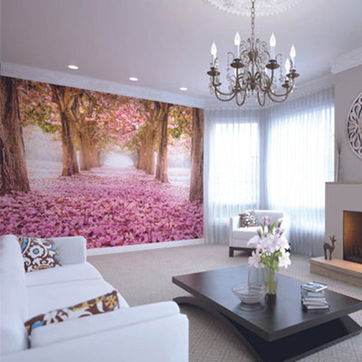 Origin Murals Pink Blossom Flowers Pathway of Trees Matt Smooth Paste the Wall Mural 300cm wide x 240cm high - Image 1