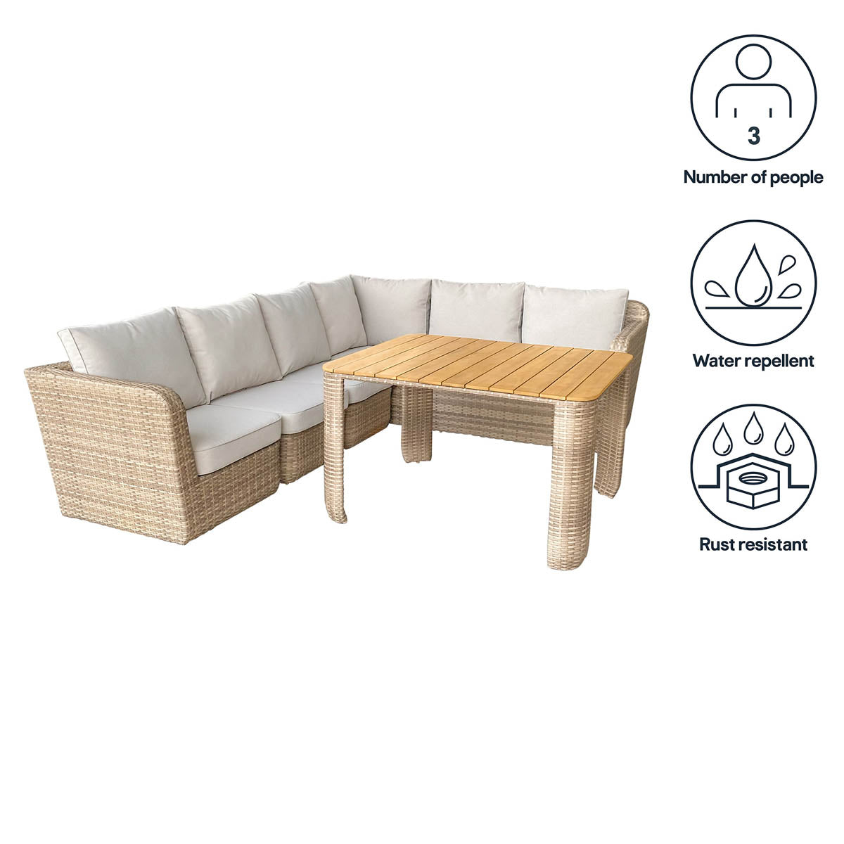 Rattan Garden Set 6 Seater Modular Outdoor Patio Dining Furniture Beige - Image 2