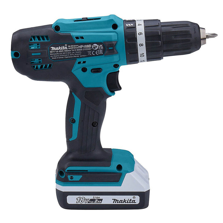 Makita Combi Hammer Drill Cordless 18V Li-Ion HP488D Compact Ergonomic Body Only - Image 6