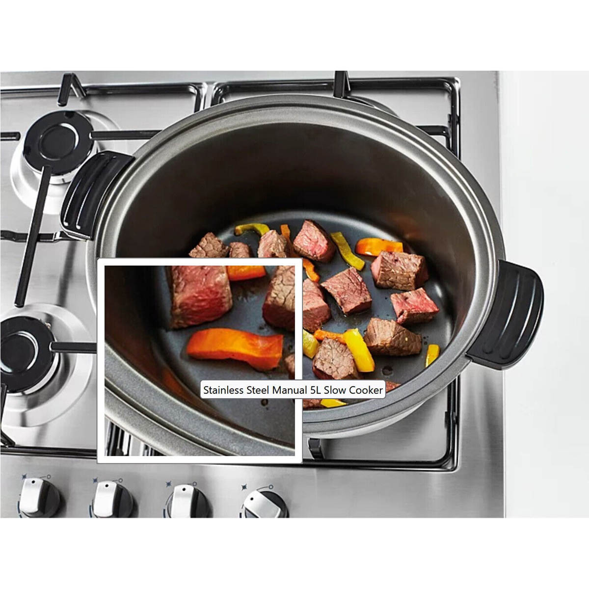 Slow Cooker 3.5L Stainless Steel Tempered Glass Lid Aluminium Non-Stick Bowl - Image 5
