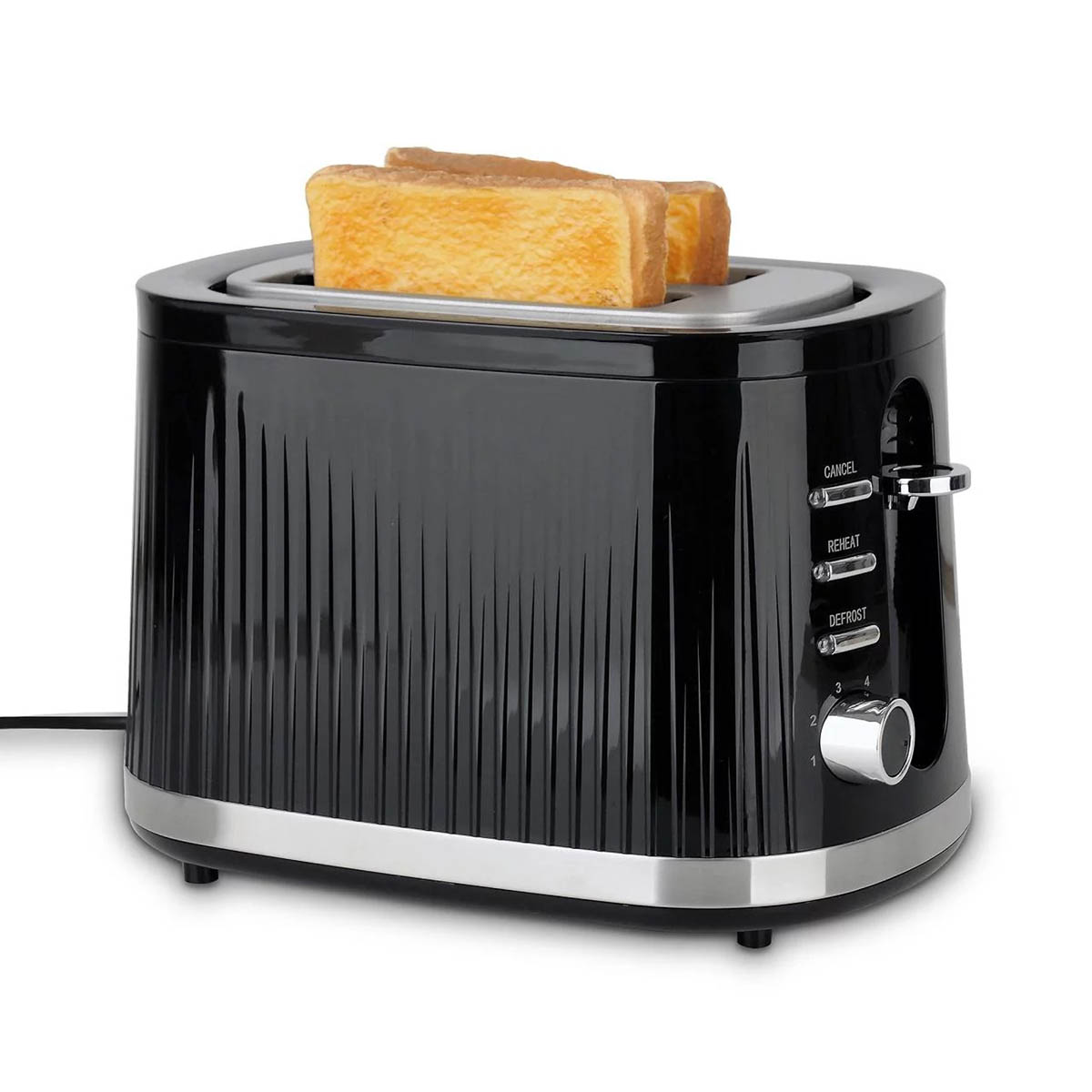 Nutmeg 2 Slice Toaster Electric Fluted Black Defrost Cancel Easy Clean Modern - Image 1