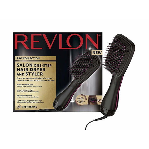 Revlon Hair Dryer Styler Hot Brush One Step Ionic Tangle Fizz Free 2 Heat Black - Image 1