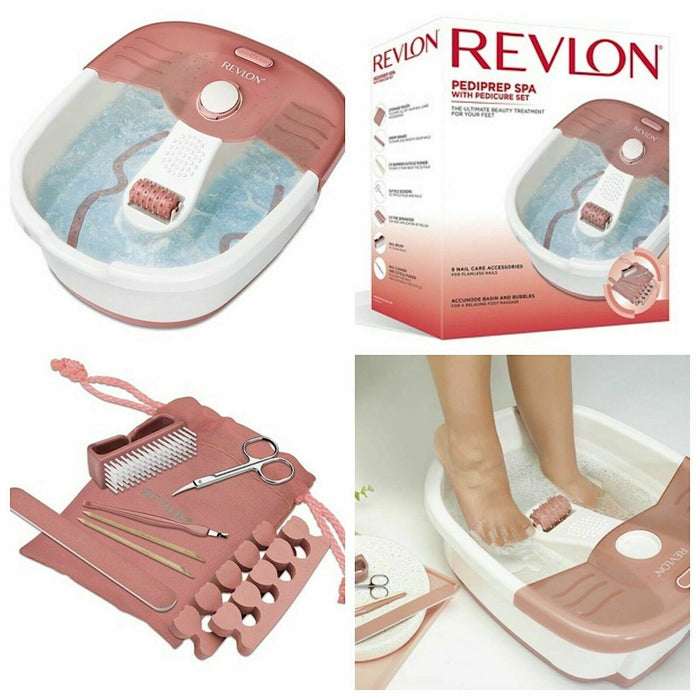 Revlon Foot Spa Pediprep Pedicure Set Relaxing Bubbling Massage 9 Accessories - Image 1