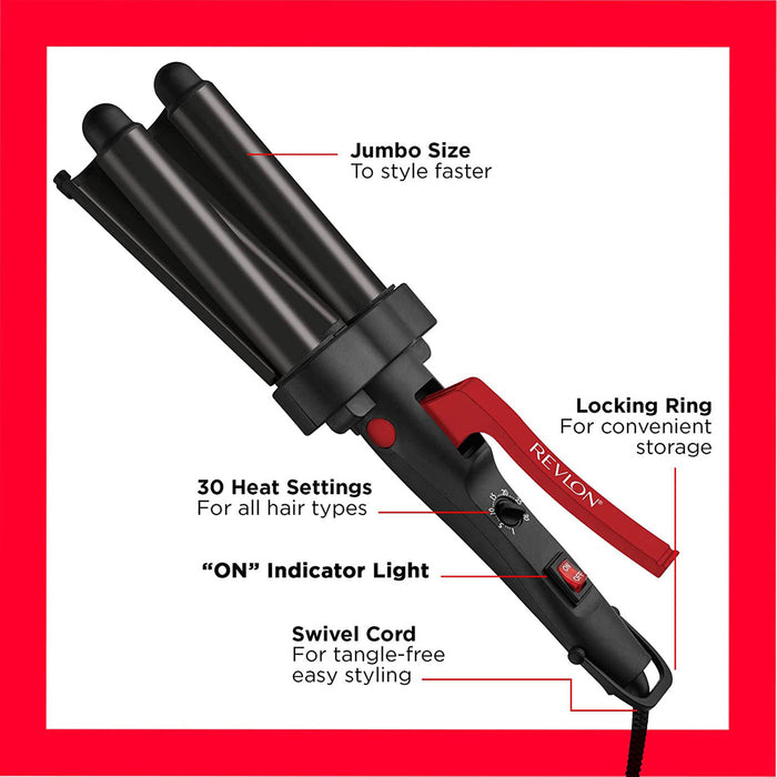 Revlon Hair Waver 3 Jumbo Barrels Tourmaline Ceramic Coating Long Lasting Waves - Image 3