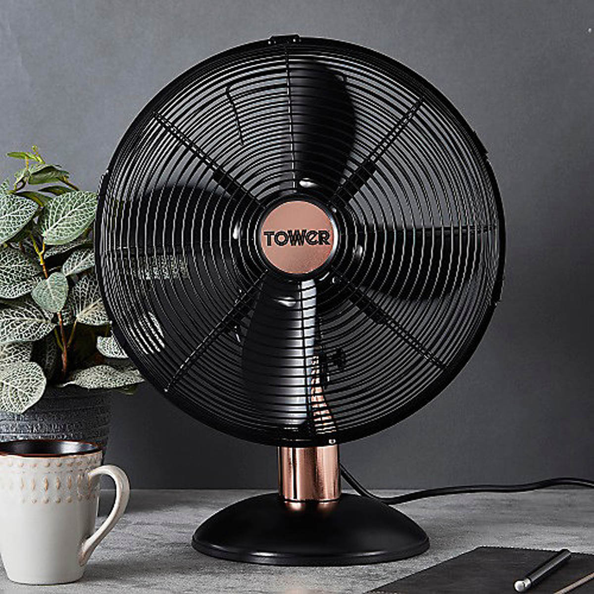 Tower Desk Fan 12″ T611000B Black Metal 3 Speeds Oscillating Office Home Indoor - Image 7