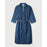 Denim Look Midi Dress V Neck Blue Knee Length Tie Belt Pockets 3/4 Sleeves UK 8 - Image 1