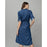 Denim Look Midi Dress V Neck Blue Knee Length Tie Belt Pockets 3/4 Sleeves UK 8 - Image 3