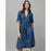 Denim Look Midi Dress V Neck Blue Knee Length Tie Belt Pockets 3/4 Sleeves UK 8 - Image 5