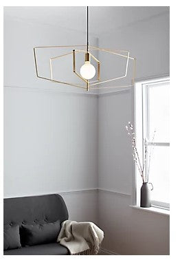 Ceiling Light Pendant Brass Gold Modern Hanging Adjustable Height Geometric - Image 3