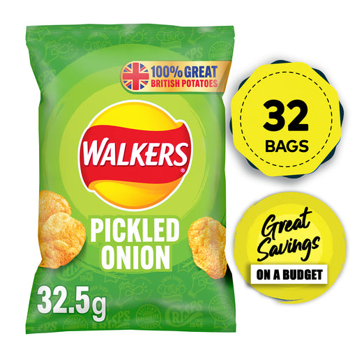 Walkers Crisps Pickled Onion Lunch Snack Pack of 32 x 32.5g - Image 1