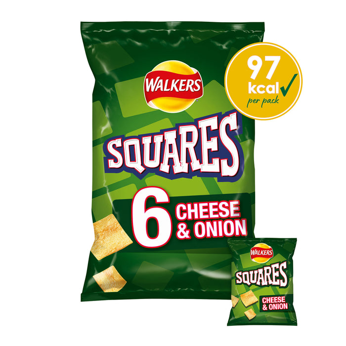 Walkers Squares Cheese & Onion Crisps Snacks Bundle Pack of 15x6 Bag - Image 3
