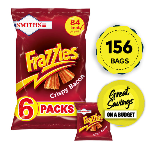 Smiths Frazzles Crispy Bacon Lunch Sharing Corn Snacks 26 Pack of 6 x 18g - Image 1