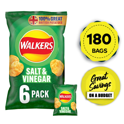 Walkers Crisps Salt And Vinegar Sharing Multipack 180 Bags x 25g - Image 1