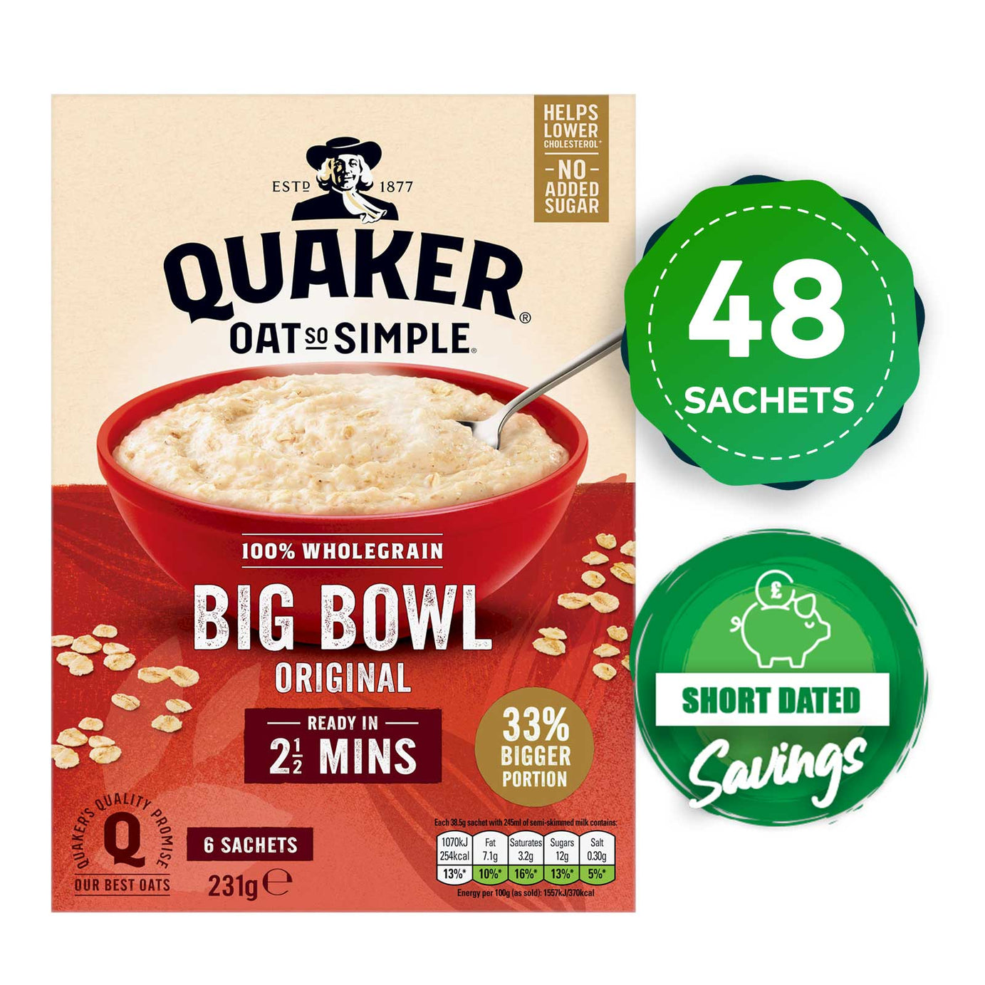 Quaker Oats Porridge So Simple Original Big Bowl Sachets 48 x 38.5g - Image 10