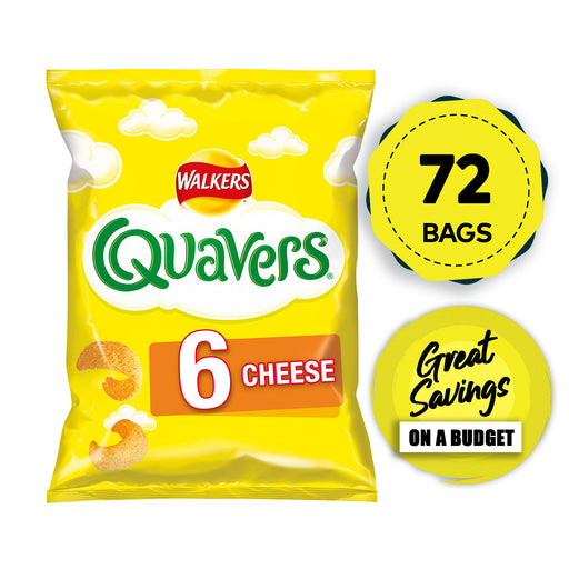 Walkers Quavers Crisps Cheese Snacks Pack Vegetarians72 Bags x 16g - Image 1