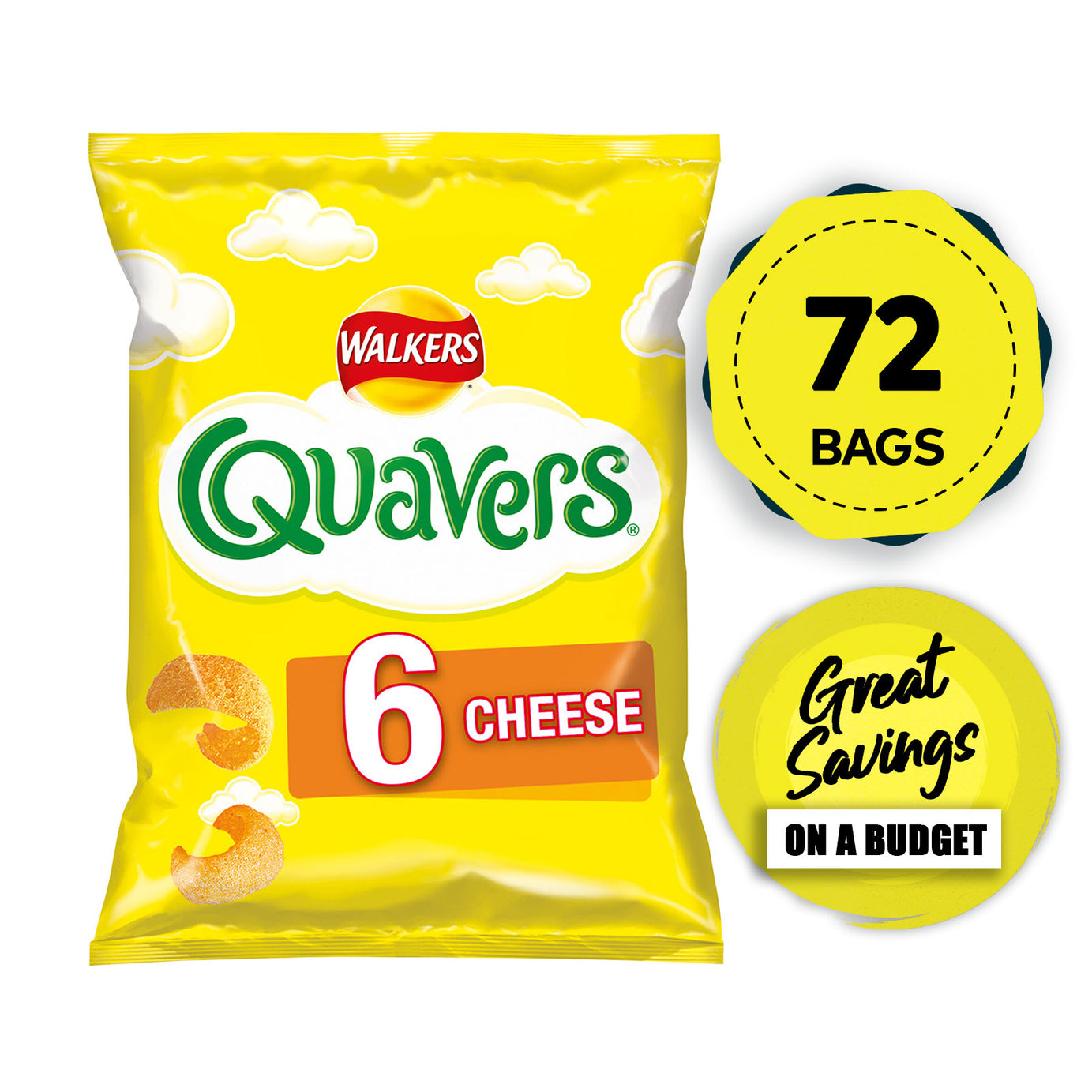 Walkers Quavers Crisps Cheese Snacks Vegetarians 72 Bags x 16g - Image 1