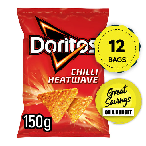 12 x Doritos Chilli Heatwave Tortilla Chips Snacks Sharing Bags 150g - Image 1