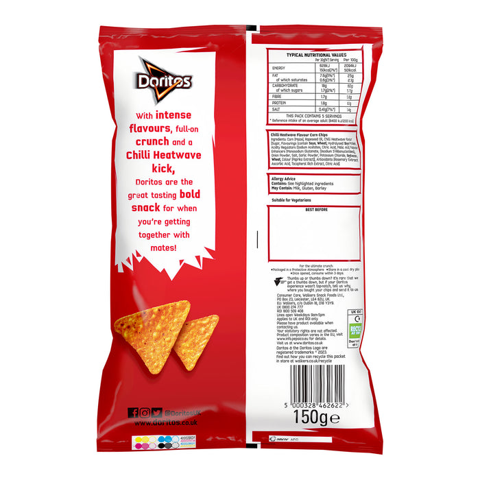 12 x Doritos Chilli Heatwave Tortilla Chips Snacks Sharing Bags 150g - Image 2