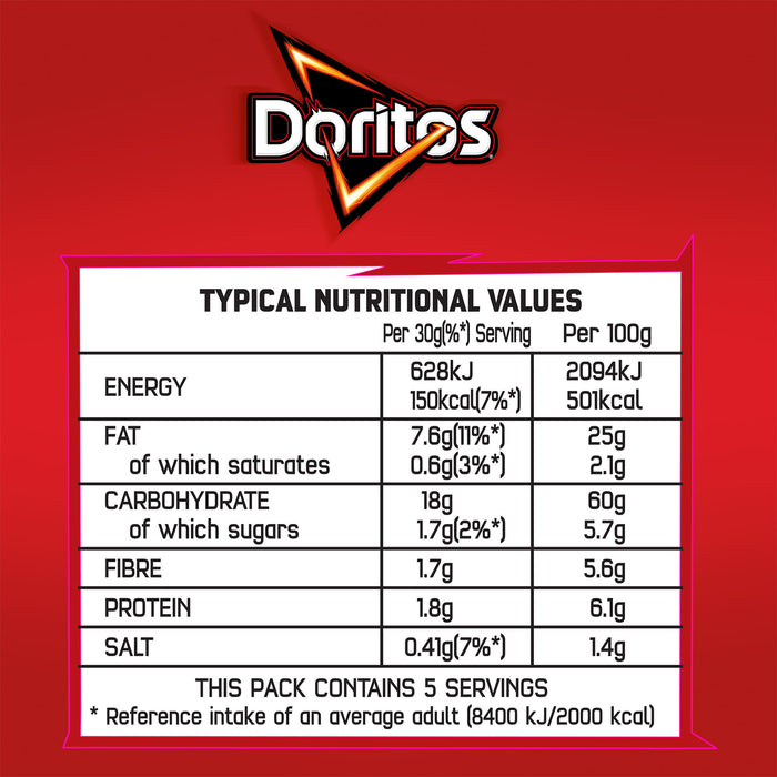 12 x Doritos Chilli Heatwave Tortilla Chips Snacks Sharing Bags 150g - Image 4