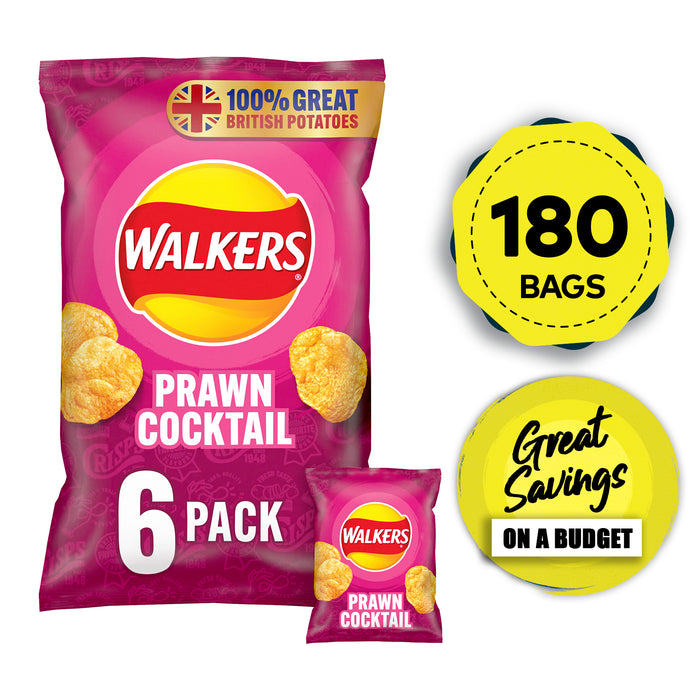 Walkers Crisps Prawn Cocktail Sharing Snack Pack of 30 x 6 Bags - Image 1