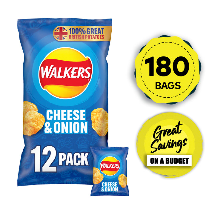 Walkers Crisps Cheese Onion Multipack Sharing Snacks 180 Bags x 25g - Image 1