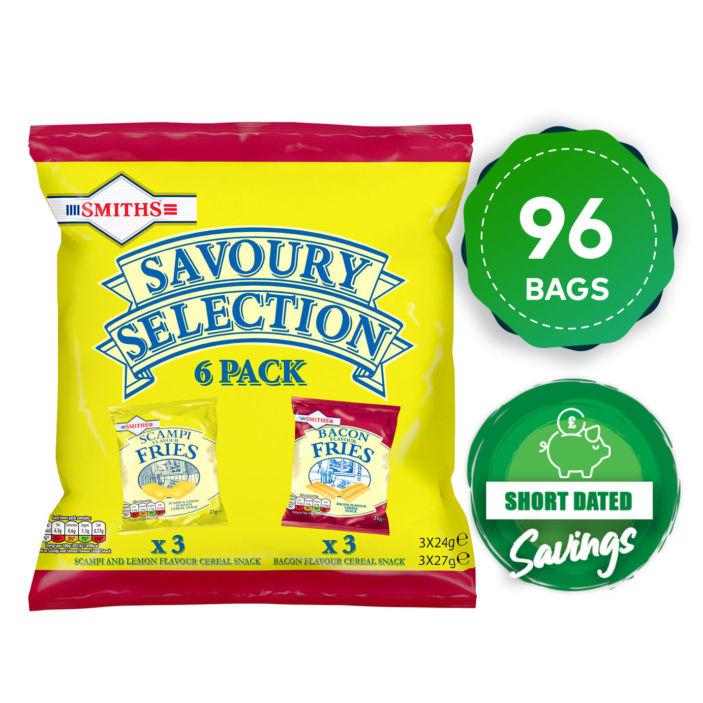 Walkers Smiths Crisps Savoury Selection Bacon Scampi Lemon Snacks Bundle of 96 - Image 1