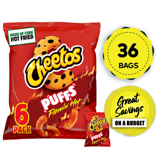 Cheetos Puffs Crisps Flamin' Hot Baked Snacks Multipack 36 x 6 packs - Image 1