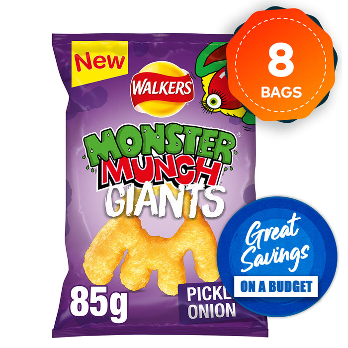 Walkers Crisps Monster Munch Giants Large Pickled Onion Snack 8x85g - Image 2